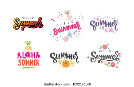 Hand drawn lettering motivational quotes about Summer set on the white background. For banners, greeting card, poster, summer sale season.