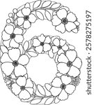 Hand drawn lettering Number 6 vector isolated background. Handwritten message. Numbers date Numeric with Flowers Blossom leaves Elements. For print, cards, design, banner, poster, calendar decor