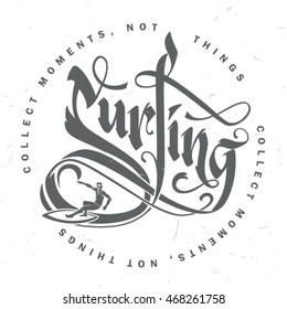 Hand drawn lettering on the topic surfing