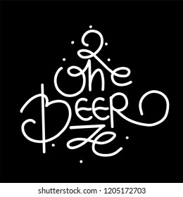 Hand drawn lettering One beer Craft beer logo- vector illustration, emblem brewery design on texture background.