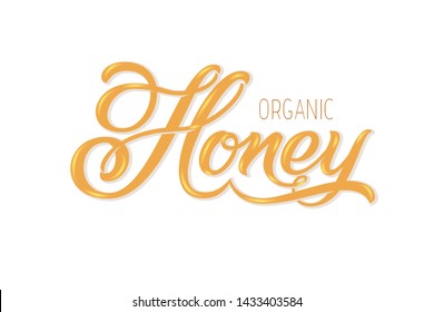 Hand drawn lettering Organic honey. Elegant modern handwritten calligraphy. Vector Ink illustration. Typography poster on light background. For cards, invitations, prints etc.