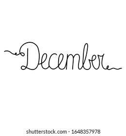 Hand drawn lettering phrase December. Month December for calendar. Ink brush lettering for winter invitation card.