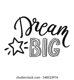 Hand drawn lettering of a phrase Dream big. Unique typography poster or apparel design. Motivational t-shirt design. Vector art isolated on background. Inspirational quote