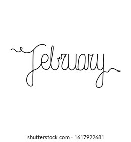 Hand drawn lettering phrase February. Month February for calendar. Ink brush lettering for winter invitation card.