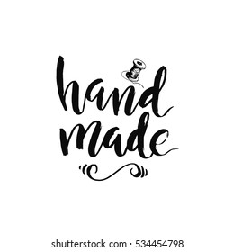 Hand drawn lettering with phrase handmade. Vector Illustrations for logo, brochure and other printing projects.