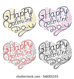 Hand drawn lettering of phrase Happy valentines day. Unique typography poster or apparel design. Modern brush calligraphy. Vector art isolated on white background. Love typography quotes.