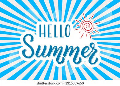 Hand drawn lettering phrase Hello Summer. Ink brush lettering for summer invitation card. Handwritten phrase Hello Summer for travel banner, flyer, greeting card and calendar.