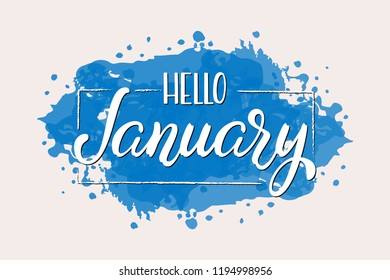 Hand drawn lettering phrase January. Ink brush lettering for winter invitation card. Month January for calendar. Handwritten phrase for banner, flyer, greeting card, calendar.