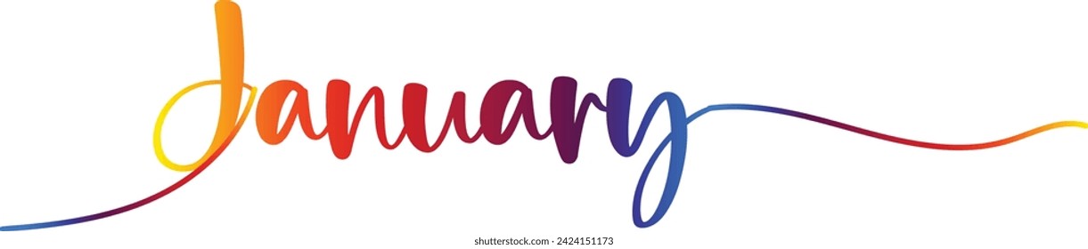 Hand drawn lettering phrase January. Ink brush lettering for winter invitation card. Month January for calendar. Handwritten phrase for banner, flyer, greeting card