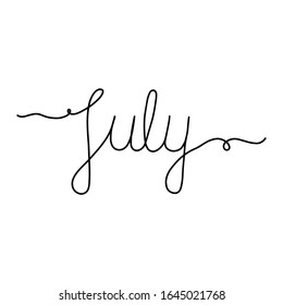 Hand drawn lettering phrase July. Month July for calendar. Ink brush lettering for invitation card.