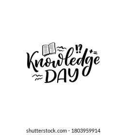 Palabra con letras dibujada a mano - Día del Conocimiento. Obra artística de celebración de feriados para tarjetas de felicitación, redes sociales y diseño web. Ilustración del vector