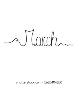 Hand drawn lettering phrase March. Month March for calendar. Ink brush lettering for winter invitation card.