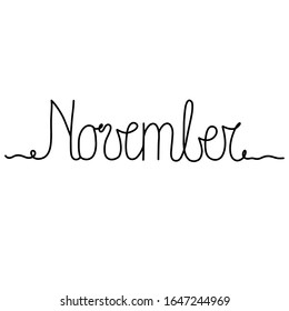 Hand drawn lettering phrase November. Month November for calendar. Ink brush lettering for winter invitation card.