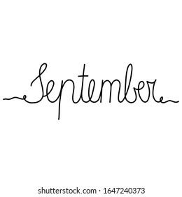 Hand drawn lettering phrase September. Month September for calendar. Ink brush lettering for autumn invitation card.