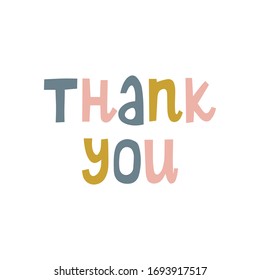 Hand drawn lettering phrase thank you. Cute message. Print. Vector illustration.