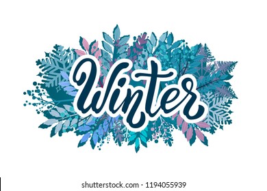 Hand drawn lettering phrase Winter. Ink brush lettering for winter invitation card. Winter phrase for calendar. Handwritten word for banner, flyer, greeting card, calendar.