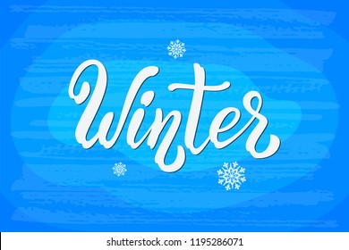 Hand drawn lettering phrase Winter. Ink brush lettering for winter invitation card. Winter phrase for calendar. Handwritten word for banner, flyer, greeting card, calendar.