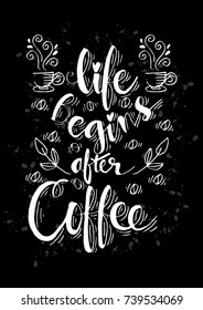 Hand drawn lettering poster.. Life begins after Coffee.