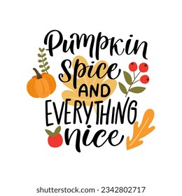 Hand drawn lettering and pumpkin on a transparent background. Vector composition on autumn theme perfect for posters, cards, banners, prints on t shirts, bags, pillows, notebook covers, for stickers.