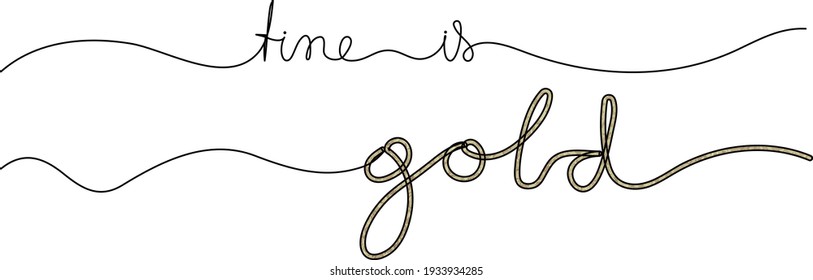Cita de letras dibujada a mano - El tiempo es oro - en textura abstracta dorada. Arte minimalista.
