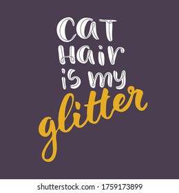 Hand drawn lettering quotes about cats collections isolated on the purple background. Brush ink vector calligraphy illustrations set for banners, greeting card, poster design.