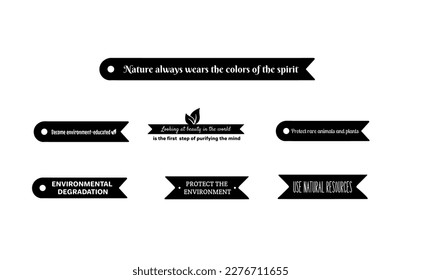 Hand drawn lettering quotes about ecology and nature collections isolated on the white background. Fun brush ink vector calligraphy illustrations set for banners, greeting card, poster design.