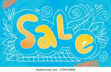 Hand drawn lettering of Sale with doodle style. Vector illustration.