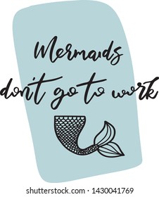 Hand drawn lettering Seaside is where i belong and shel on light blue background. for cards, for decorations to the party of mermaids, for T-shirt