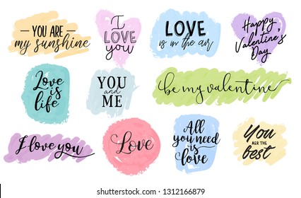 Hand drawn lettering set, Calligraphy postcard or poster graphic design typography love element on white background