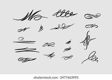 Hand drawn Lettering Set of Plastic Lines, Vector Graphics, Signs, Logo.