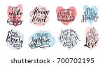 Hand drawn lettering set with romantic phrases about love. Vector inscriptions collection on white background.