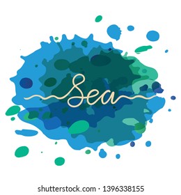 Hand drawn lettering sign - Sea. I want to go to the sea. Can use for print greeting card, postcard, poster, badge, icon, banner, tag, t-shirt and bag. Vector illustration EPS 10