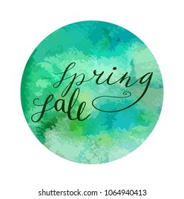 Hand drawn lettering spring sale with a water color background. Nice Vector graphic illustration EPS 8