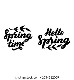 Hand drawn lettering spring time, hello spring for banner, card, poster. Season typography.