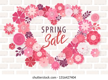 Hand drawn lettering. Spring time banner. Origami flower frame. Vector Illustration EPS10