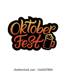 Hand drawn lettering sticker. The inscription: Oktoberfest. Perfect design for greeting cards, posters, T-shirts, banners, print invitations.