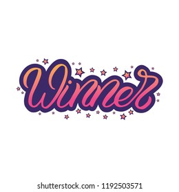 Hand drawn lettering sticker. The inscription: Winner. Perfect design for greeting cards, posters, T-shirts, banners, print invitations.