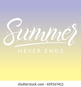 Hand drawn lettering summer with brush stokes on gradient background.Seasons greetings card design perfect for prints, flyers,banners,invitations,special offer and more. Vector summer illustration.