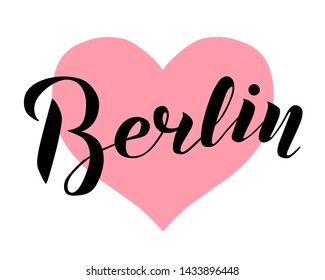 Hand drawn lettering text Berlin on textured background. City in Germany. Modern brush calligraphy vector Illustration. Print for logo, travel, map, catalog, web site, flag, poster, blog,banner.
