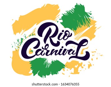 Hand drawn lettering text illustration for Rio Carnival. Handwritten typography for celebration Mardi Gras, Brazil Masquerade. Vector letters for poster, logo, sticker, card, t-shirt print, postcard.