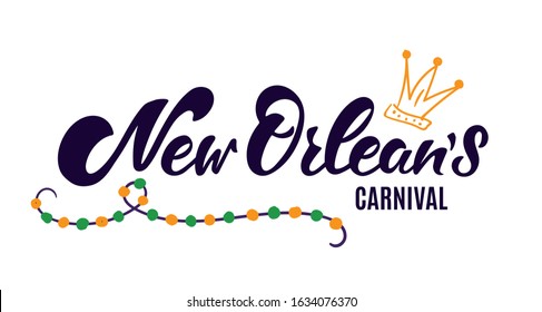 Hand drawn lettering text illustration for New Orlean's Carnival. Handwritten typography for celebration Mardi Gras Masquerade. Vector letters for poster, logo, sticker, card, t-shirt print, postcard.