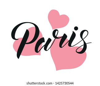 Hand drawn lettering text Paris on textured background. City in France. Modern brush calligraphy vector Illustration. Print for logo, travel, map, catalog, web site, flag, poster, blog, banner.