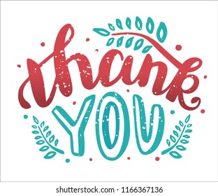 Hand drawn lettering "Thank you" Typographical Background, vector design. Lettering for web, polygraphy, congratulations, promotional pictures news, invitations, postcards, banners, posters