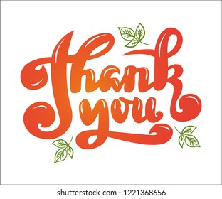Hand drawn lettering "Thank you" Typographical Background, vector design. Lettering for web, polygraphy, congratulations, promotional pictures news, invitations, postcards, banners, posters