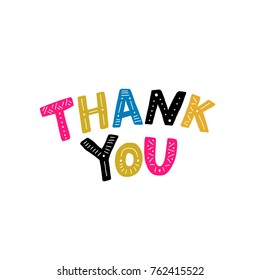 Hand drawn lettering thank you for print, card, design, flyer. Funny lettering thank you.