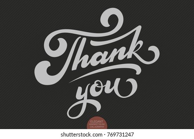 Hand drawn lettering Thank you. Elegant modern handwritten calligraphy. Vector Ink illustration. Typography poster on dark background. For cards, invitations, prints etc