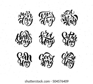 Hand drawn lettering typography poster with days of the week. Weekdays on textured background for postcard, planner, calendar, as icon, logo or badge.  Sketched vector calligraphy