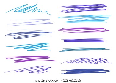 Hand drawn lettering underlines on white. Colored backgrounds with array of lines. Stroke chaotic patterns. Colorful illustration. Elements for posters and flyers