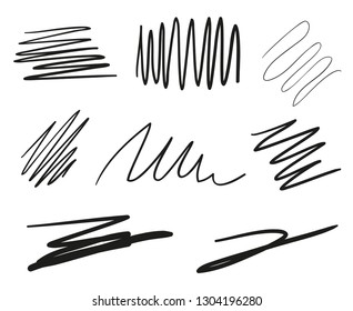 Hand drawn lettering underlines on white. Abstract backgrounds with array of lines. Stroke chaotic patterns. Black and white illustration. Sketchy elements for posters and flyers