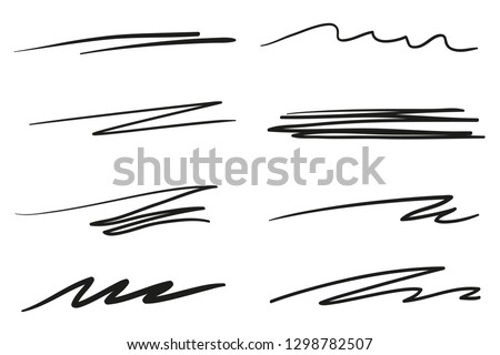 Hand drawn lettering underlines on white. Abstract backgrounds with array of lines. Stroke chaotic patterns. Black and white illustration. Sketchy elements for posters and flyers